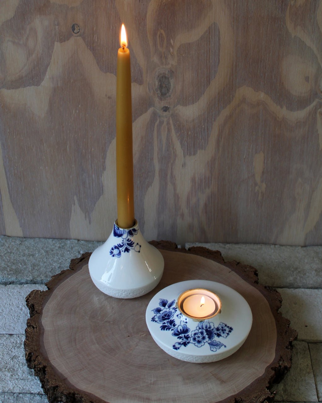 Heinen Delfts Blauw Blauw Bloesem kandelaar - Kavel 84