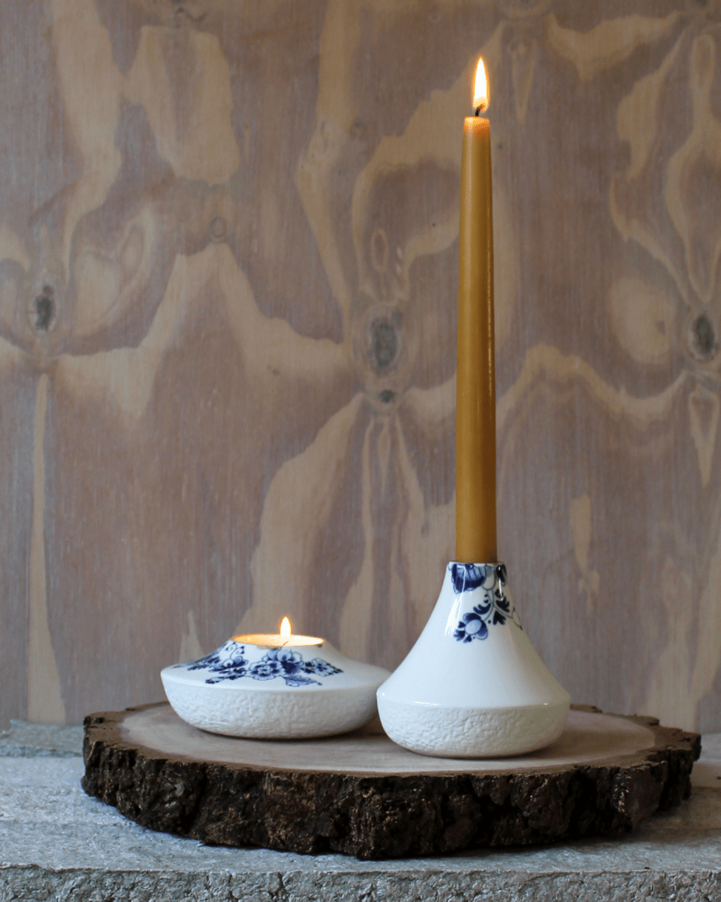 Heinen Delfts Blauw Blauw Bloesem kandelaar - Kavel 84