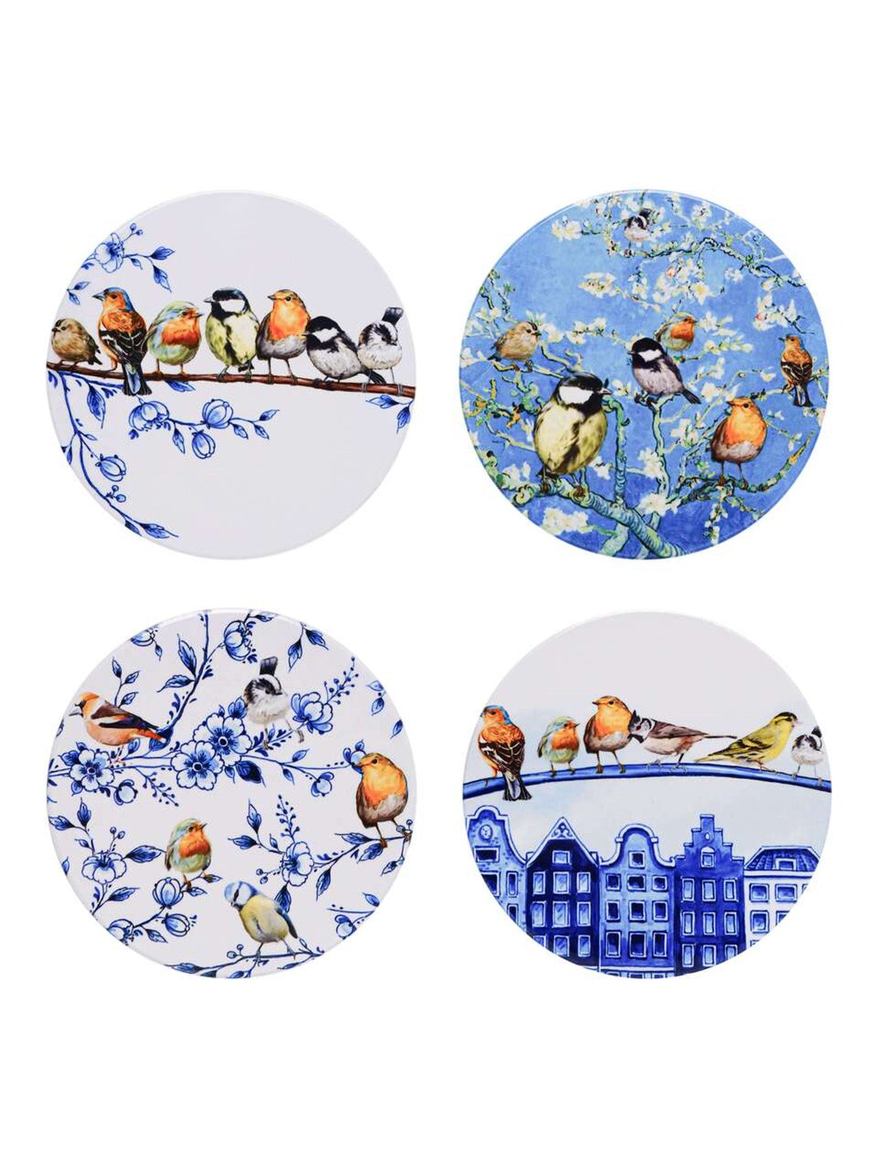Heinen Delfts Blauw onderzetters Bosvogels - Kavel 84