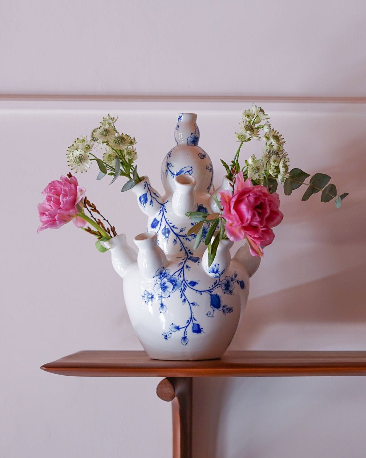 Heinen Delfts Blauw Tulpenvaas 3 - laagse knobbelvaas - Kavel 84