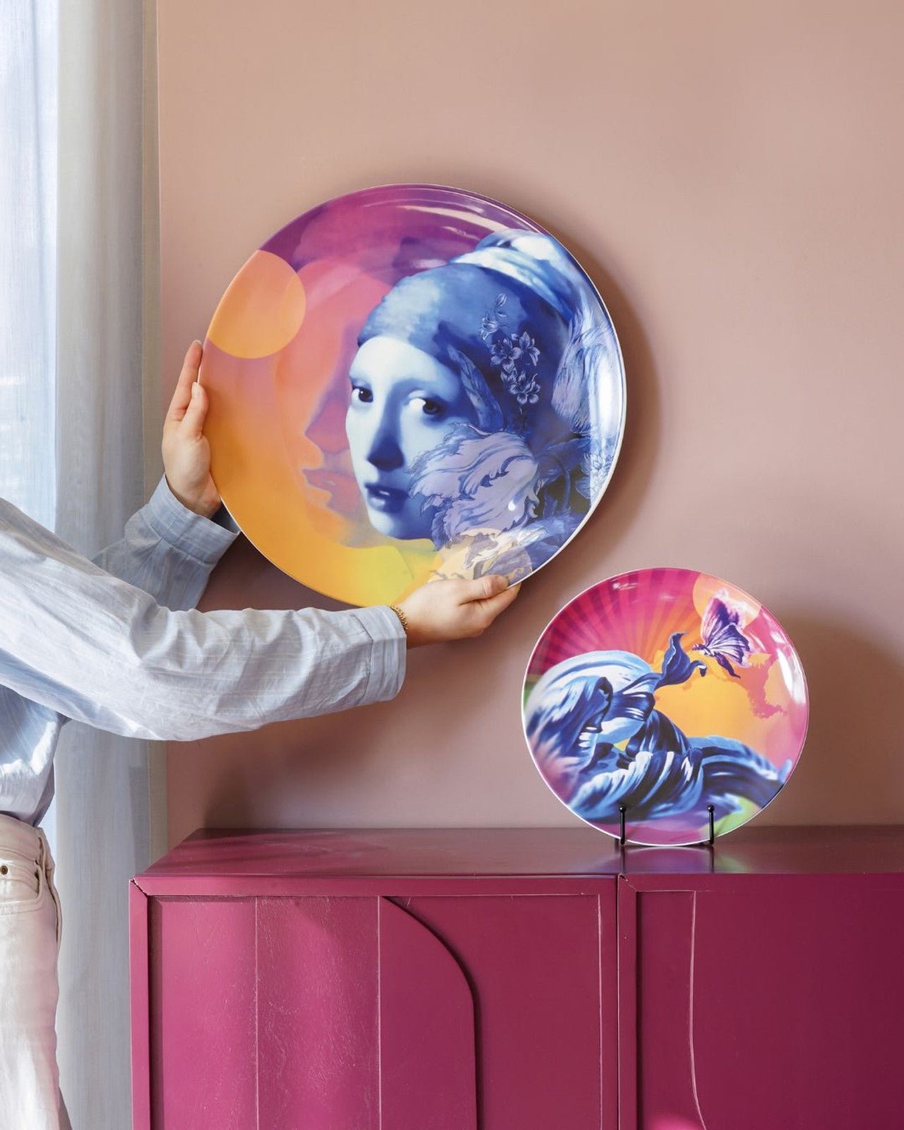 Heinen Delfts Blauw wandbord Color Pop - Meisje met de Parel - Kavel 84