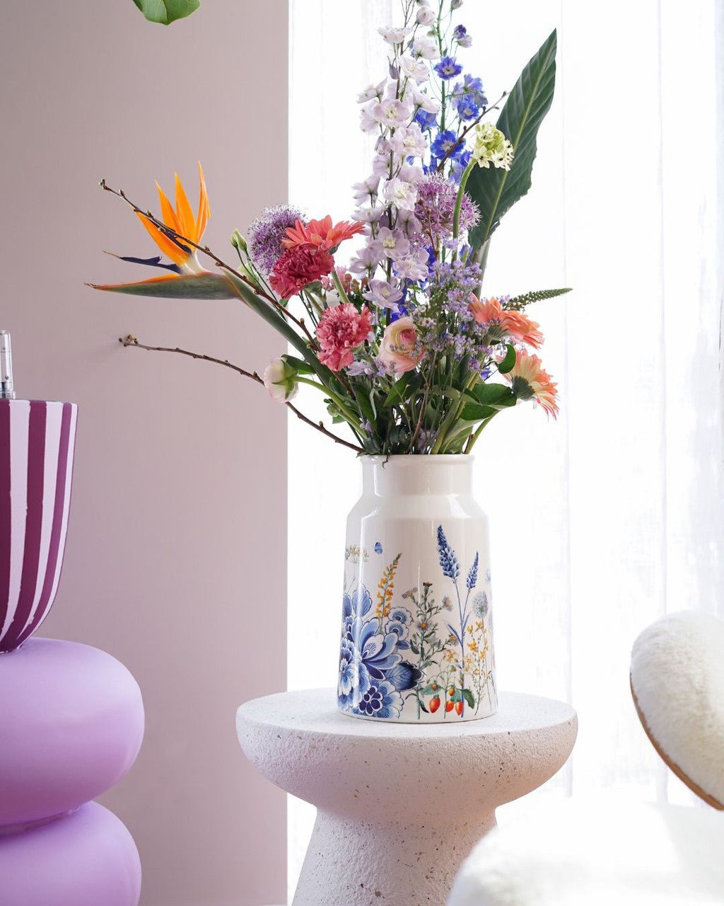 Heinen Delfts Blauw Melkbus Vaas Wildbloemen - Kavel 84