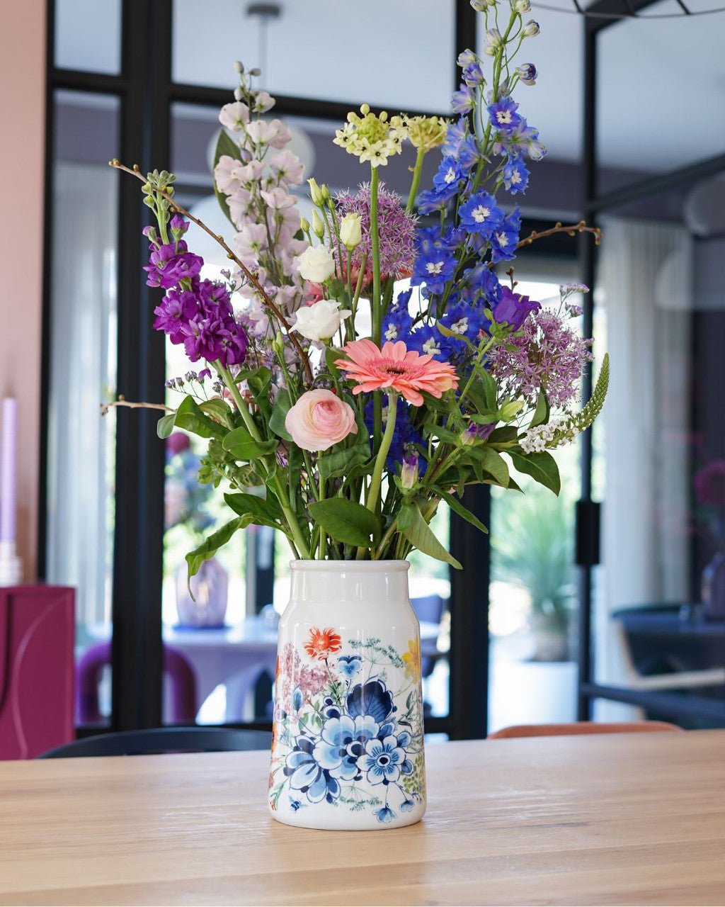 Heinen Delfts Blauw Melkbus Vaas Wildbloemen - Kavel 84