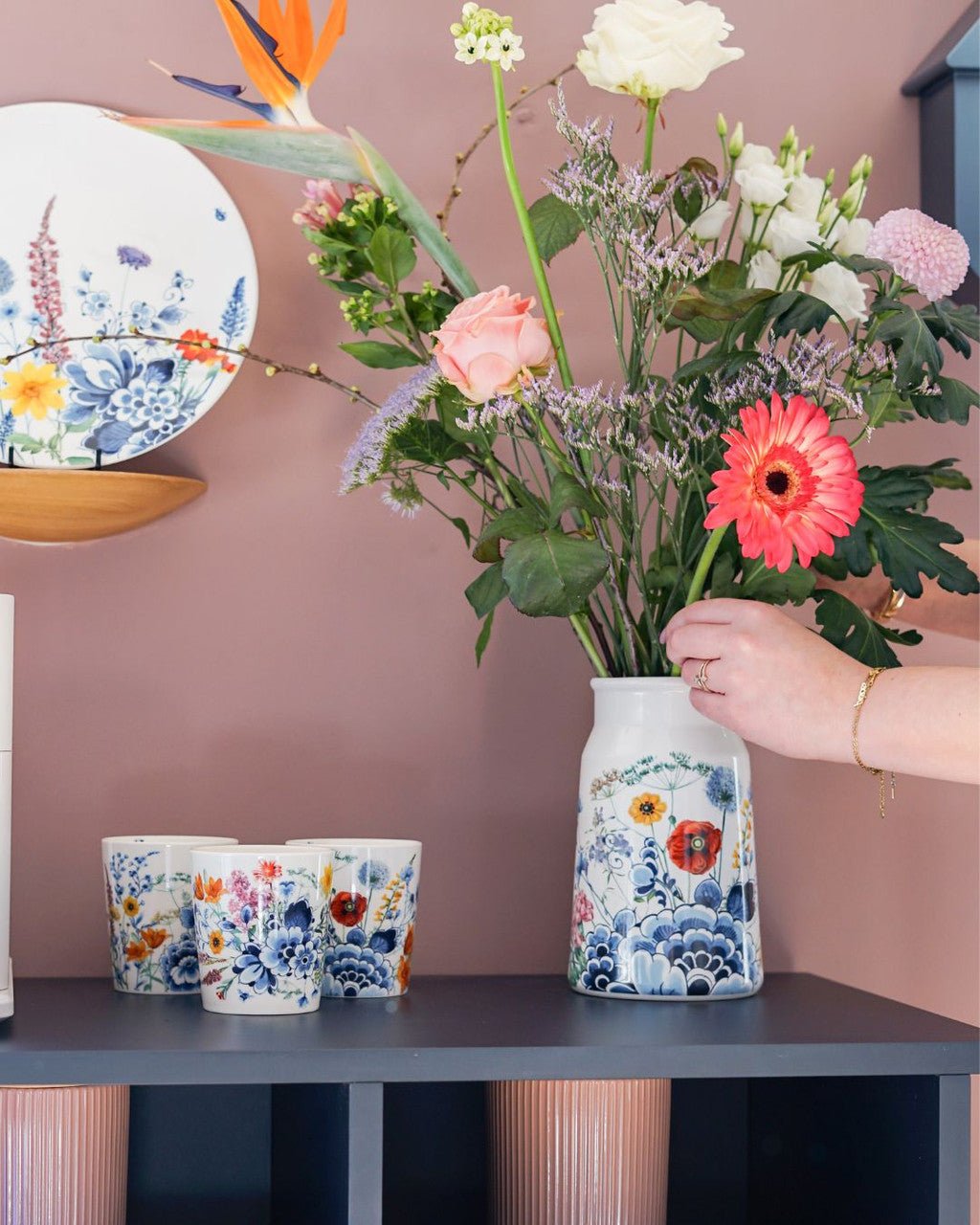 Heinen Delfts Blauw Melkbus Vaas Wildbloemen - Kavel 84