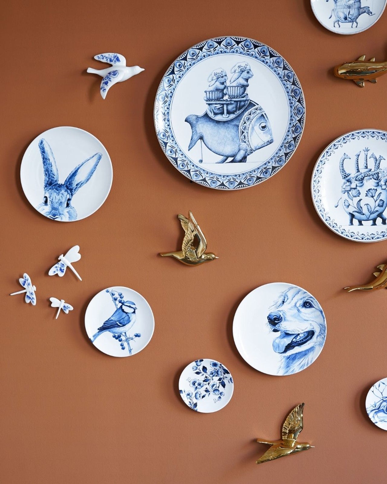 Heinen Delfts Blauw wandvogel goud - Kavel 84