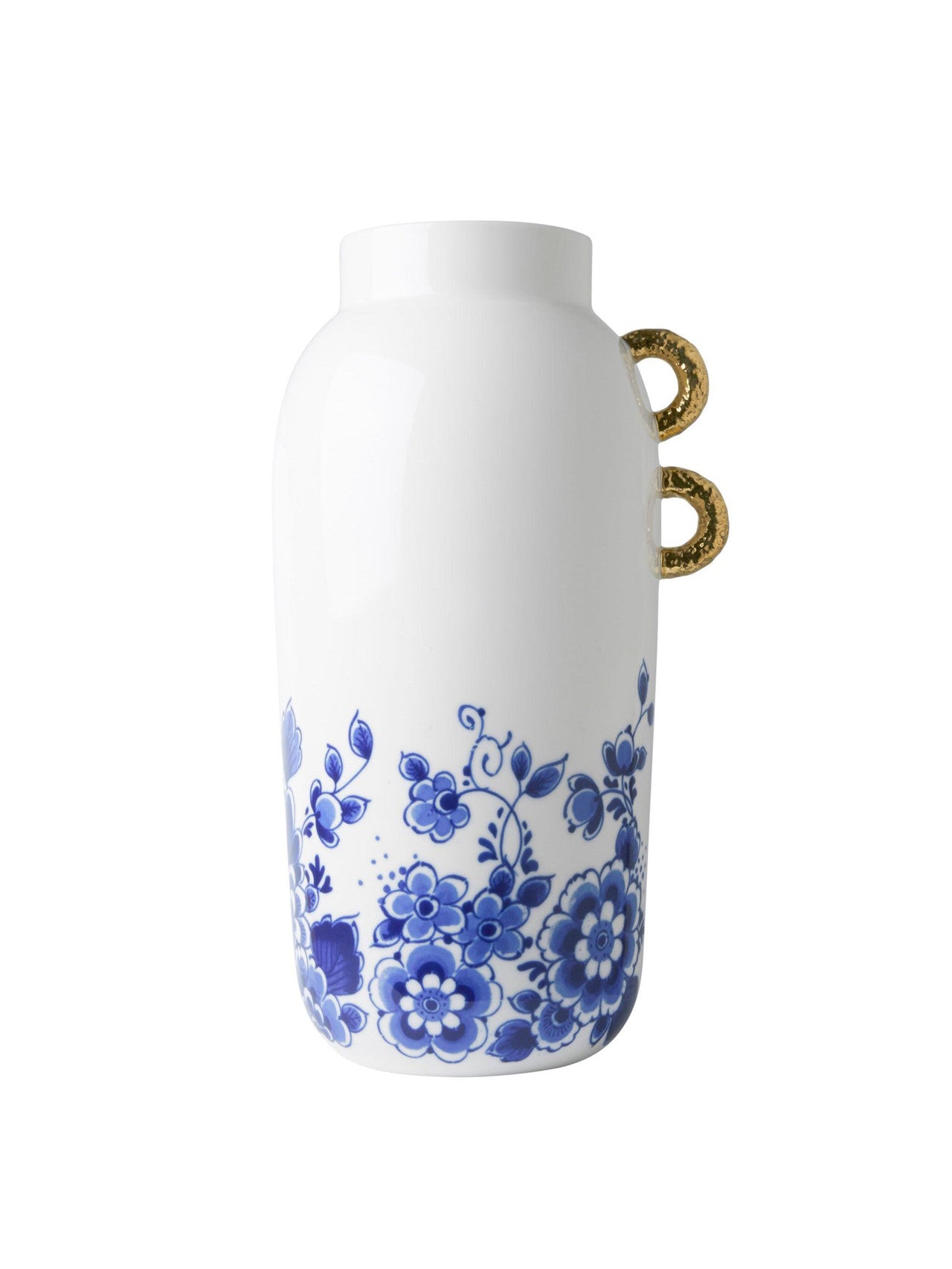 Heinen Delfts Blauw Goud Oortje vaas cilinder - Kavel 84