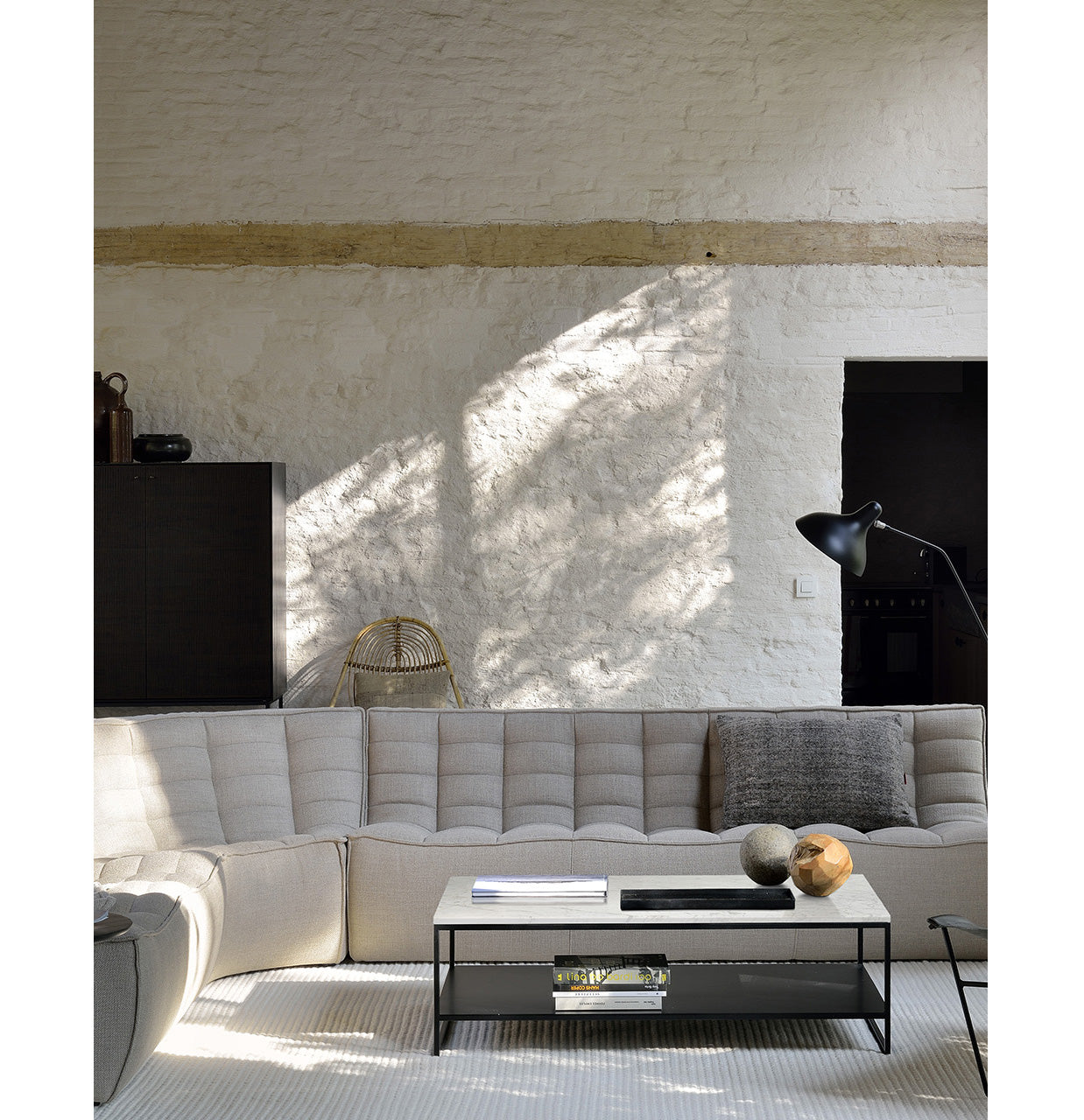 ethnicraft n701 bank rond hoekelement beige sfeerbeeld