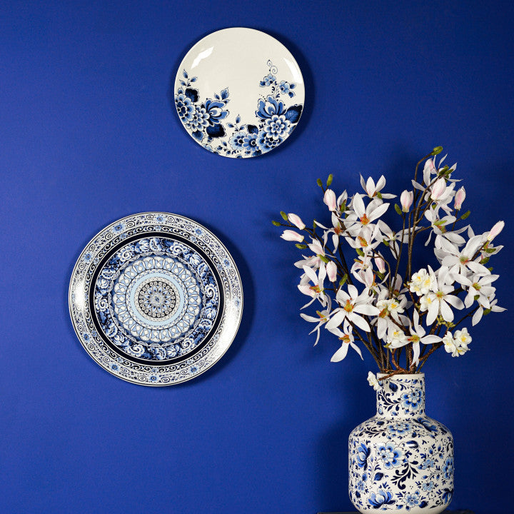 heinen delfts blauw wandbord Delftse mandala sfeerbeeld