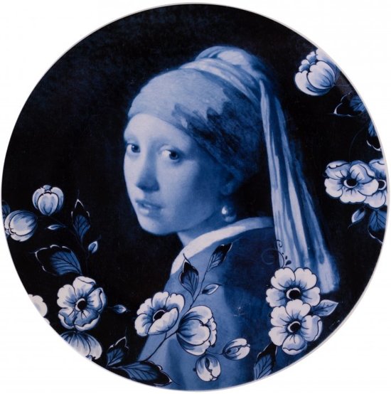 Heinen Delfts Blauw Wandbord Vermeer - Meisje met de Parel