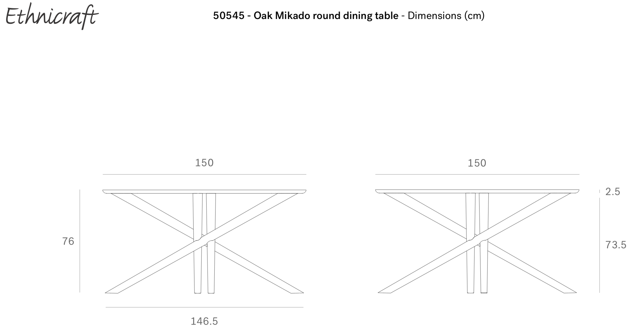Ethnicraft Eettafel Mikado Rond