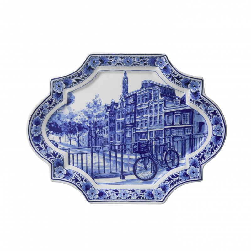 Heinen Delfts Blauw Wandbord Applique Amsterdam