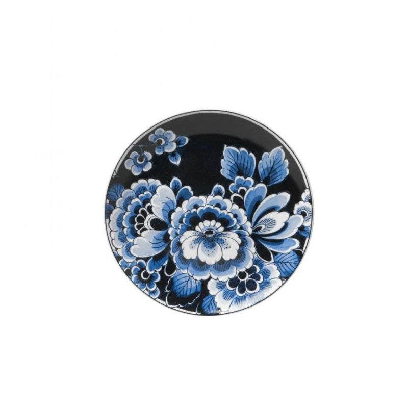 Heinen Delfts Blauw Wandbord Bloemen Donker