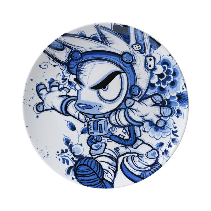 Heinen Delfts Blauw x Loes van Delft wandbord Astro Pjipje Delfts Blue.