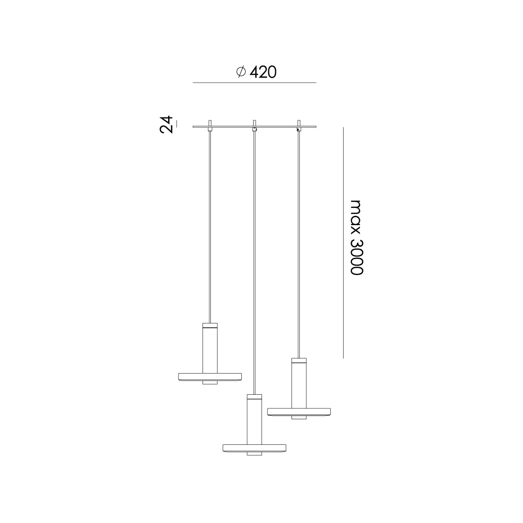 Overzicht van de maatvoering van de Tonone Beads 3 In Circle hanglamp.