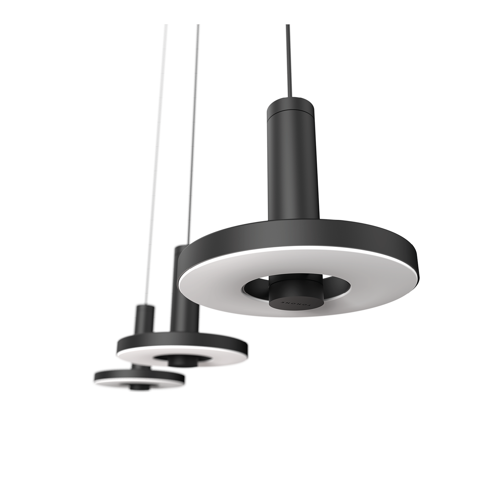 Foto van het zijaanzicht van de Tonone Beads 3 In Line plafondlamp in de kleur smokey black.