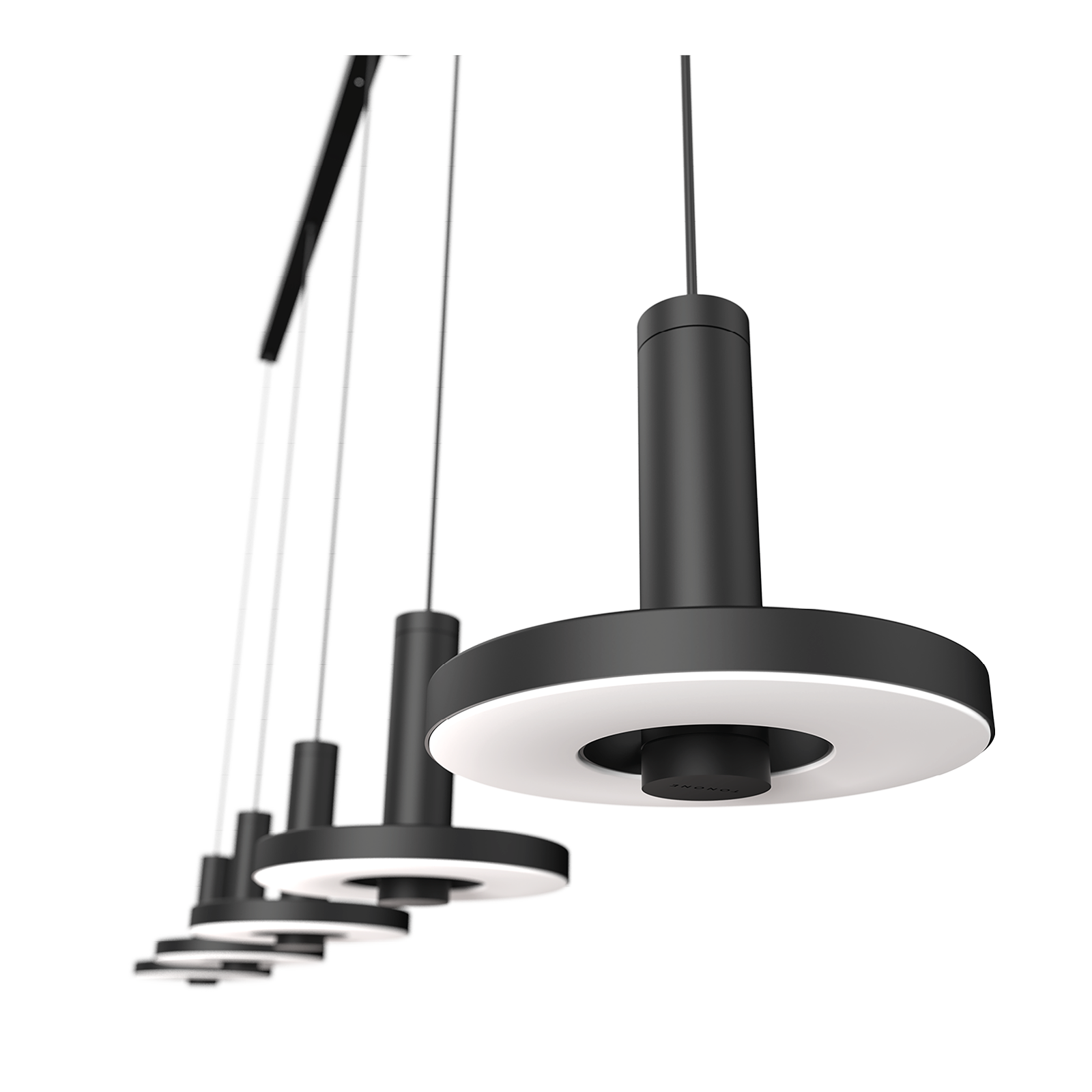 Foto van het zijaanzicht van de Tonone Beads 5 In Line plafondlamp in de kleur smokey black.