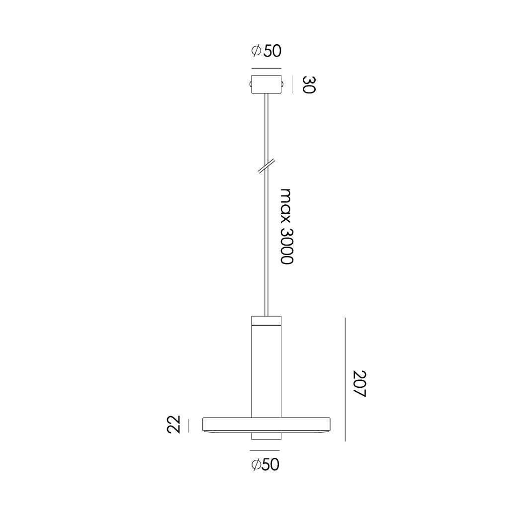 Overzicht van de maatvoering van de Tonone Beads Pendant Box 50 hanglamp.