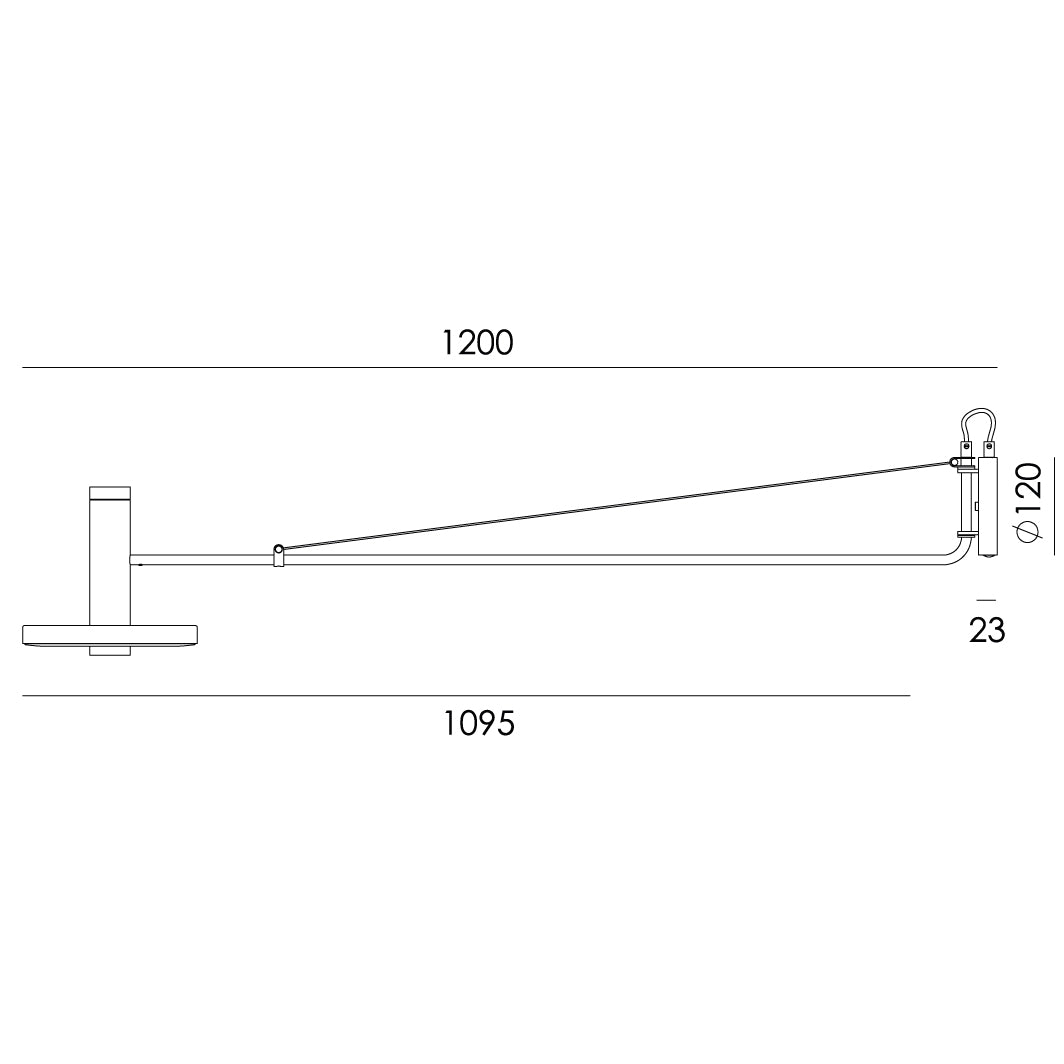 Overzicht van de maatvoering van de Tonone Beads Wall 120 wandlamp.
