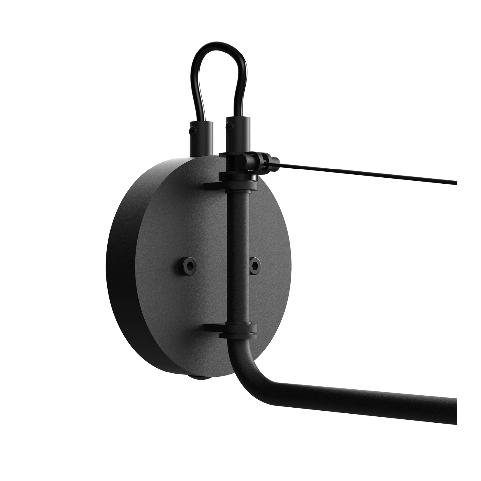 Close-up van de bevestiging van de Tonone Beads Wall 120 wandlamp in de kleur smokey black.