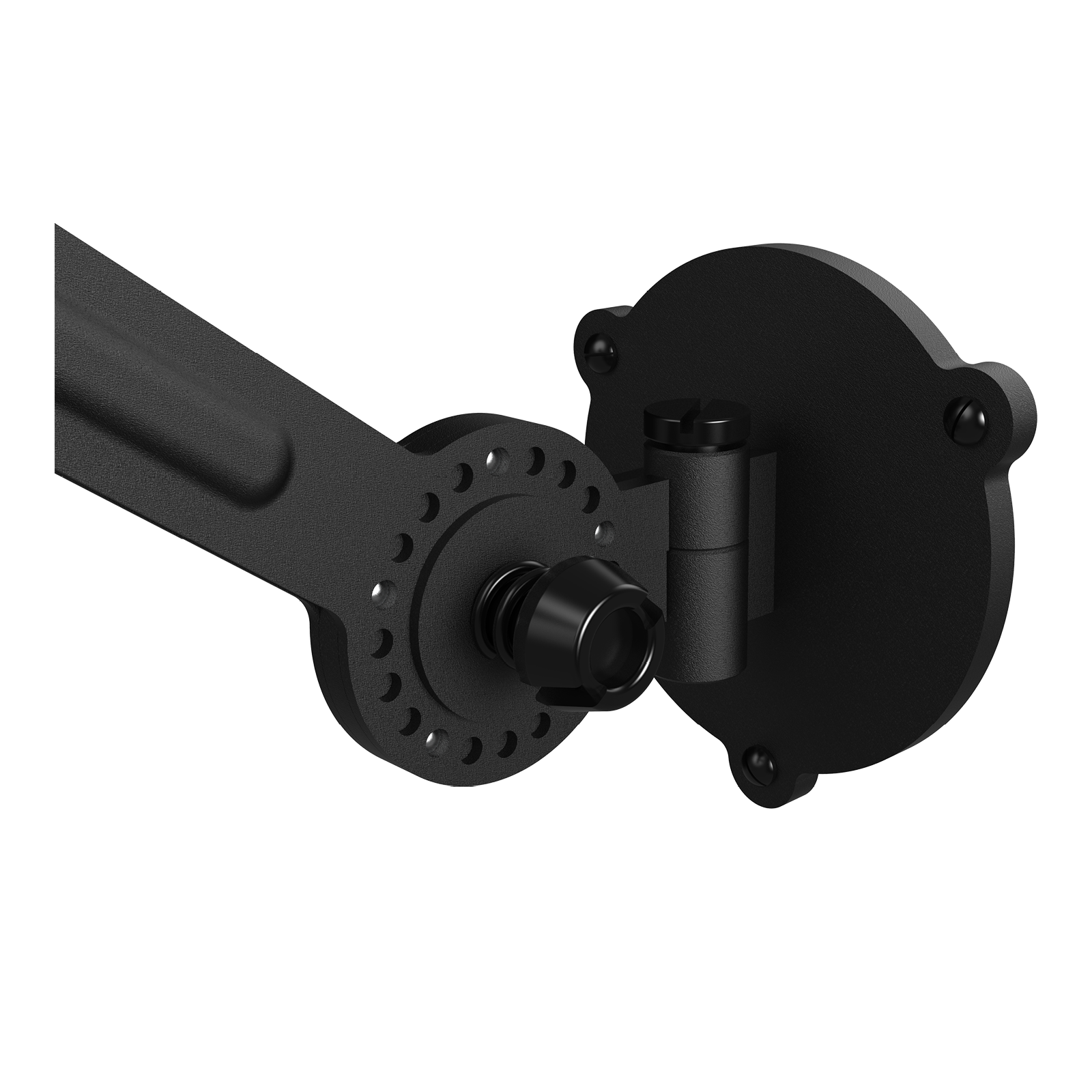 Close-up van de bevestiging van de Tonone Bolt Bed Sidefit wandlamp in de kleur smokey black.