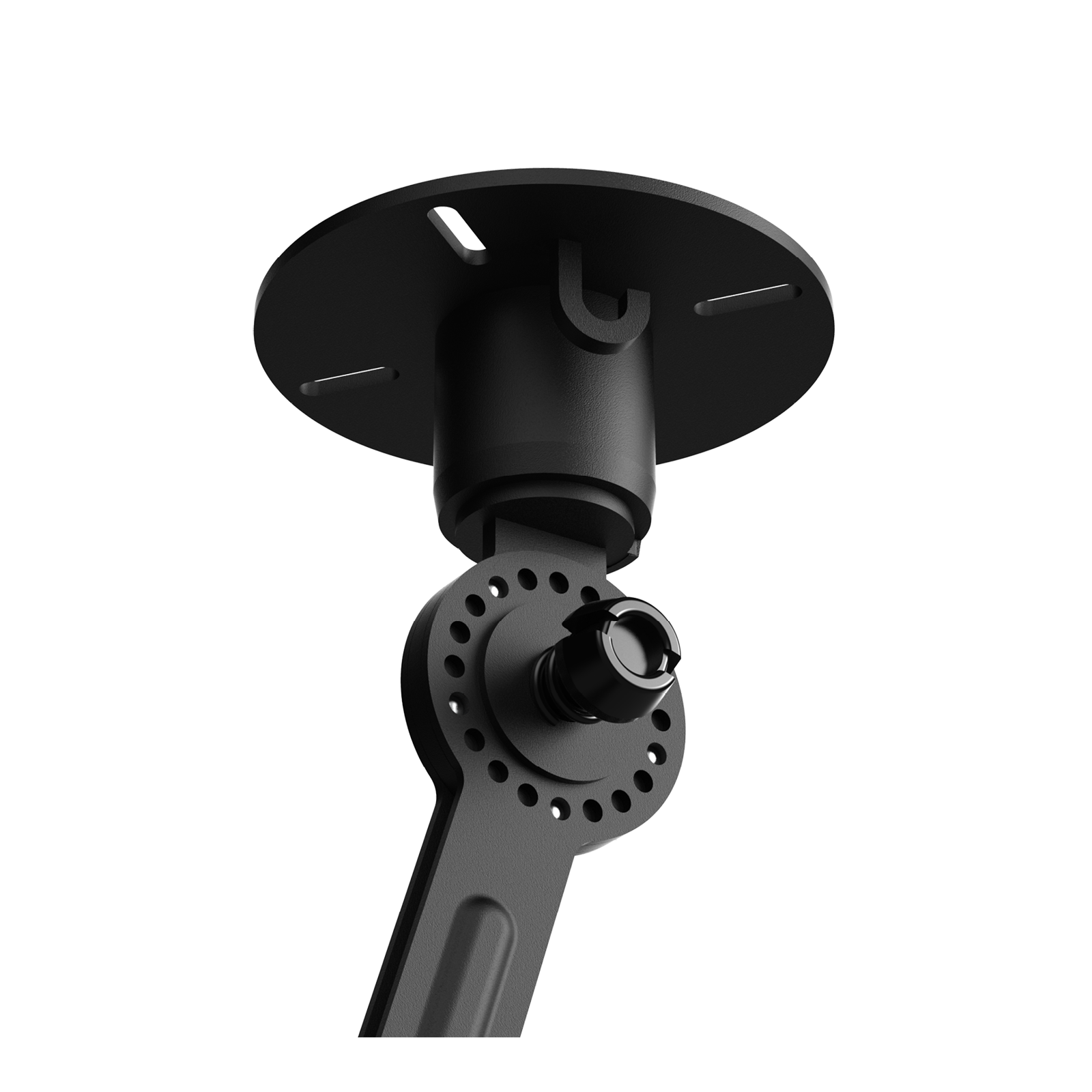 Close-up van de bevestiging van de Tonone Bolt Ceiling 1 arm Sidefit plafondlamp in de kleur smokey black.