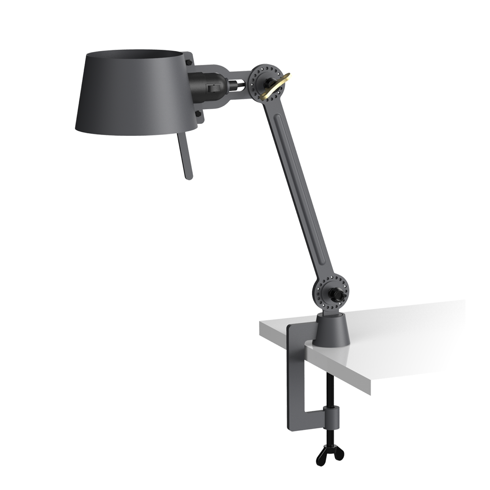 Tonone Bolt Desk 1 arm clamp small bureaulamp in de kleur midnight grey.