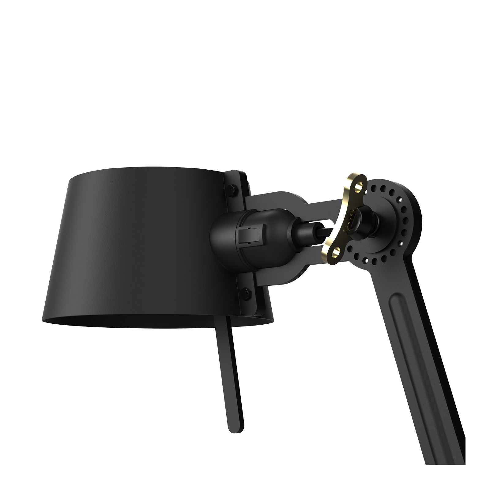 Close-up van de kap van de Tonone Bolt Floor Long 1 arm in de kleur smokey black.