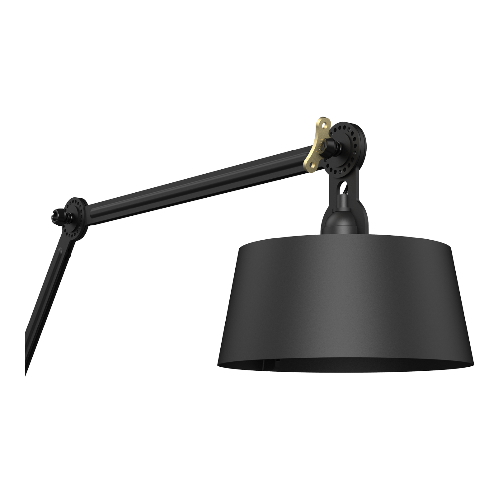 Close-up van de kap van de Tonone Bolt Floor Long 2 arm vloerlamp in de kleur smokey black.