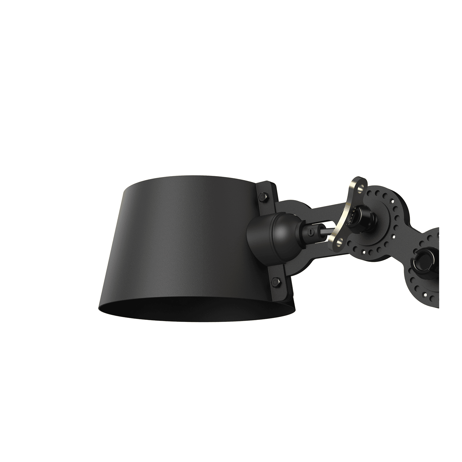 Close-up van de kap van de Tonone Bolt Wall Sidefit Mini wandlamp in de kleur smokey black.