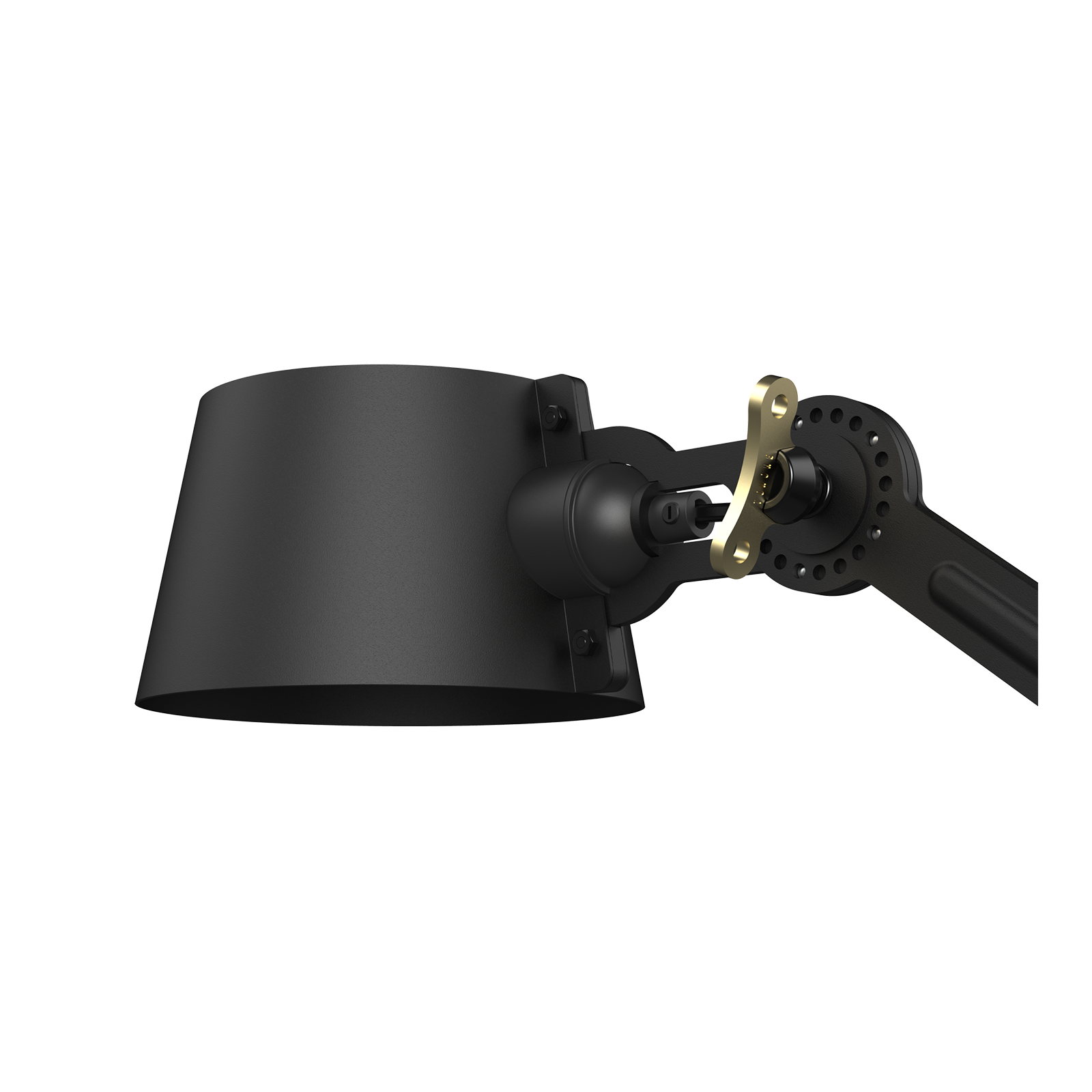 Close-up van de kap van de Tonone Bolt Wall Sidefit Small wandlamp in de kleur smokey black.