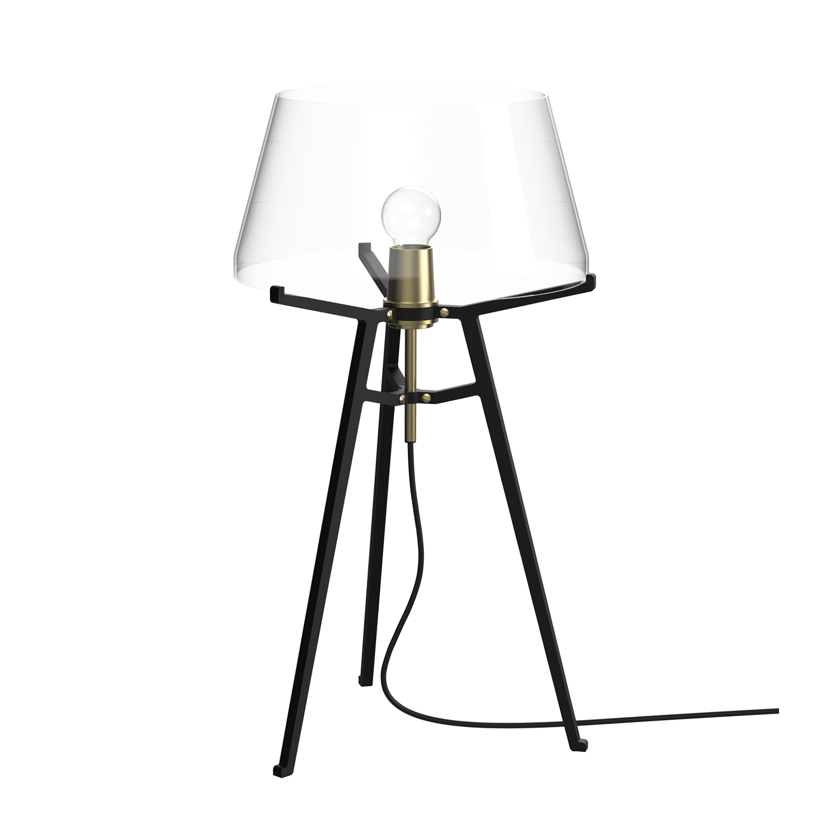 Tonone Ella tafellamp met onderstel in de kleur smokey black en kap in de kleur transparent.