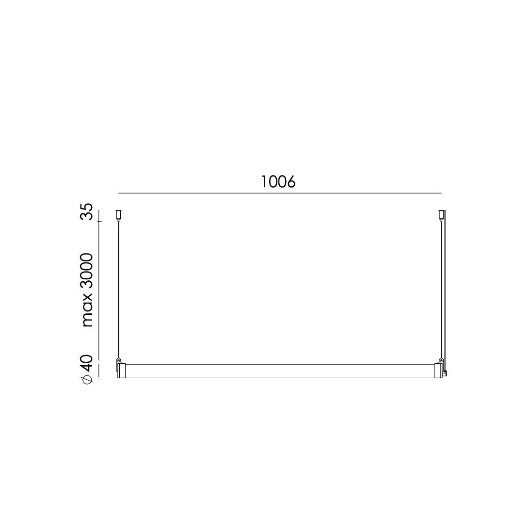 Overzicht van de maatvoering van de Tonone Mr. Tubes LED Pendant Horizontal hanglamp met losse driver.