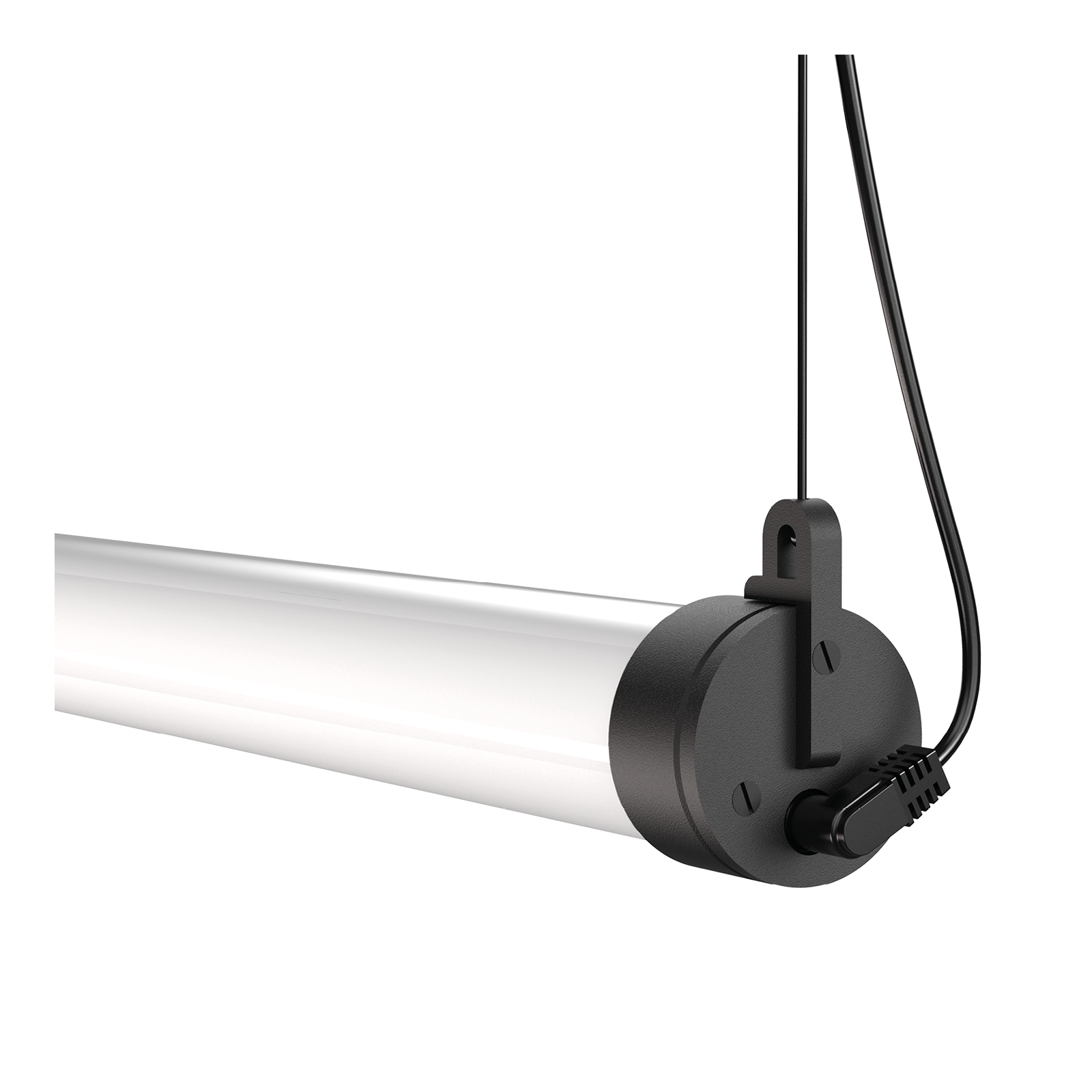 Close-up van de aansluiting van de Tonone Mr. Tubes LED Pendant Horizontal hanglamp met losse driver in de kleur smokey black.
