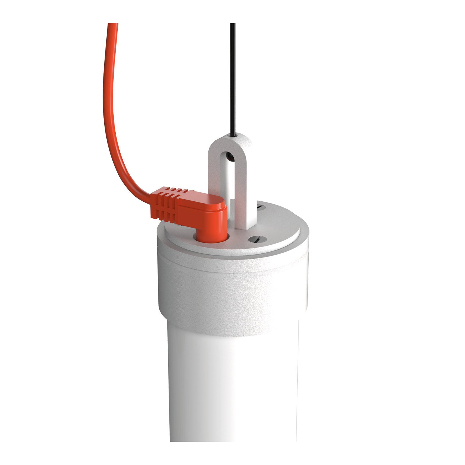 Close-up van de aansluiting van de Tonone Mr. Tubes LED Pendant Vertical hanglamp 700 mm in de kleur pure white.