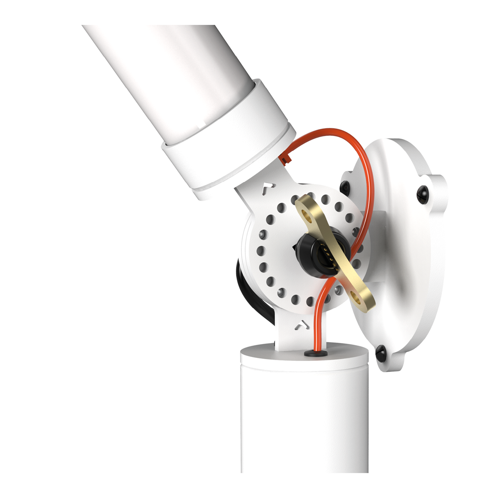 Close-up van de Tonone Mr. Tubes LED Wall wandlamp - driver op constructie in de kleur pure white.