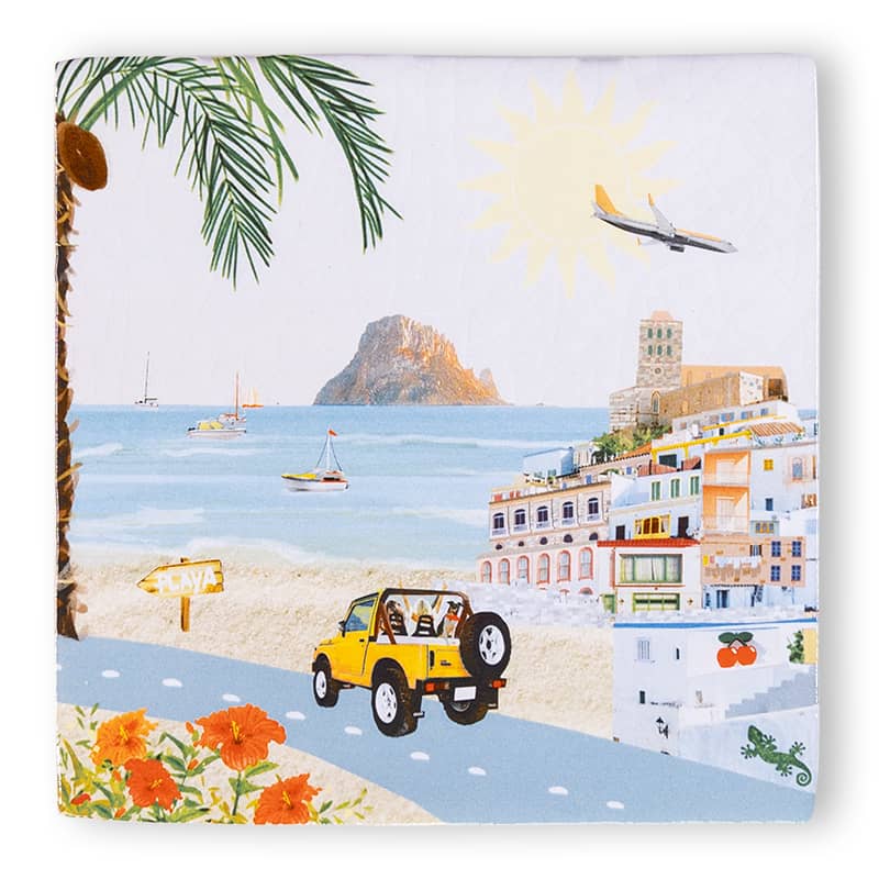 Het StoryTiles tegeltje Idyllisch Ibiza, met daarop een illustratie van Ibiza.