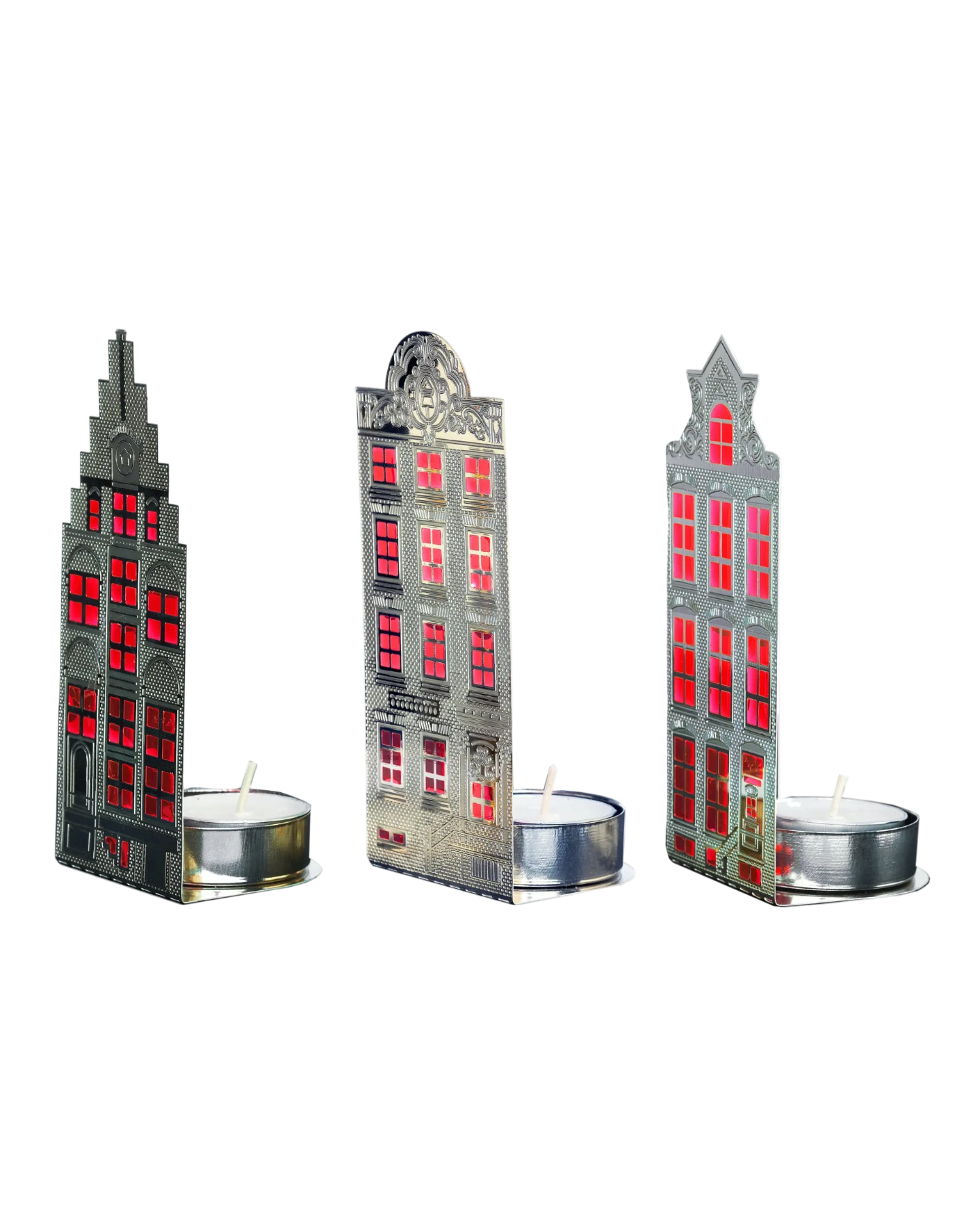 Waxinelichthouders Amsterdamse Herenhuizen (set van 3)