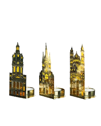 Waxinelichthouders gouden kerken (set)