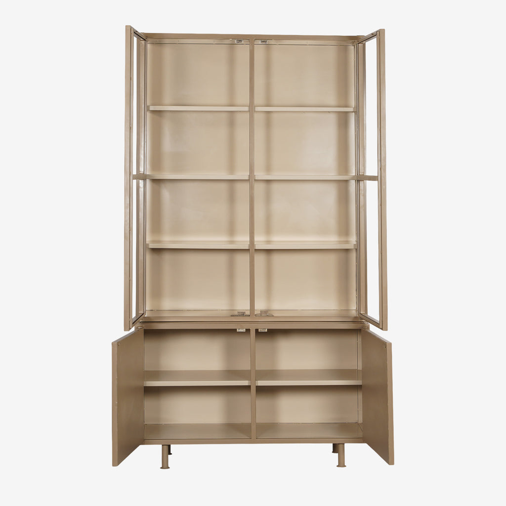 New Routz vitrinekast Langley in de kleur cappuccino, met open deuren