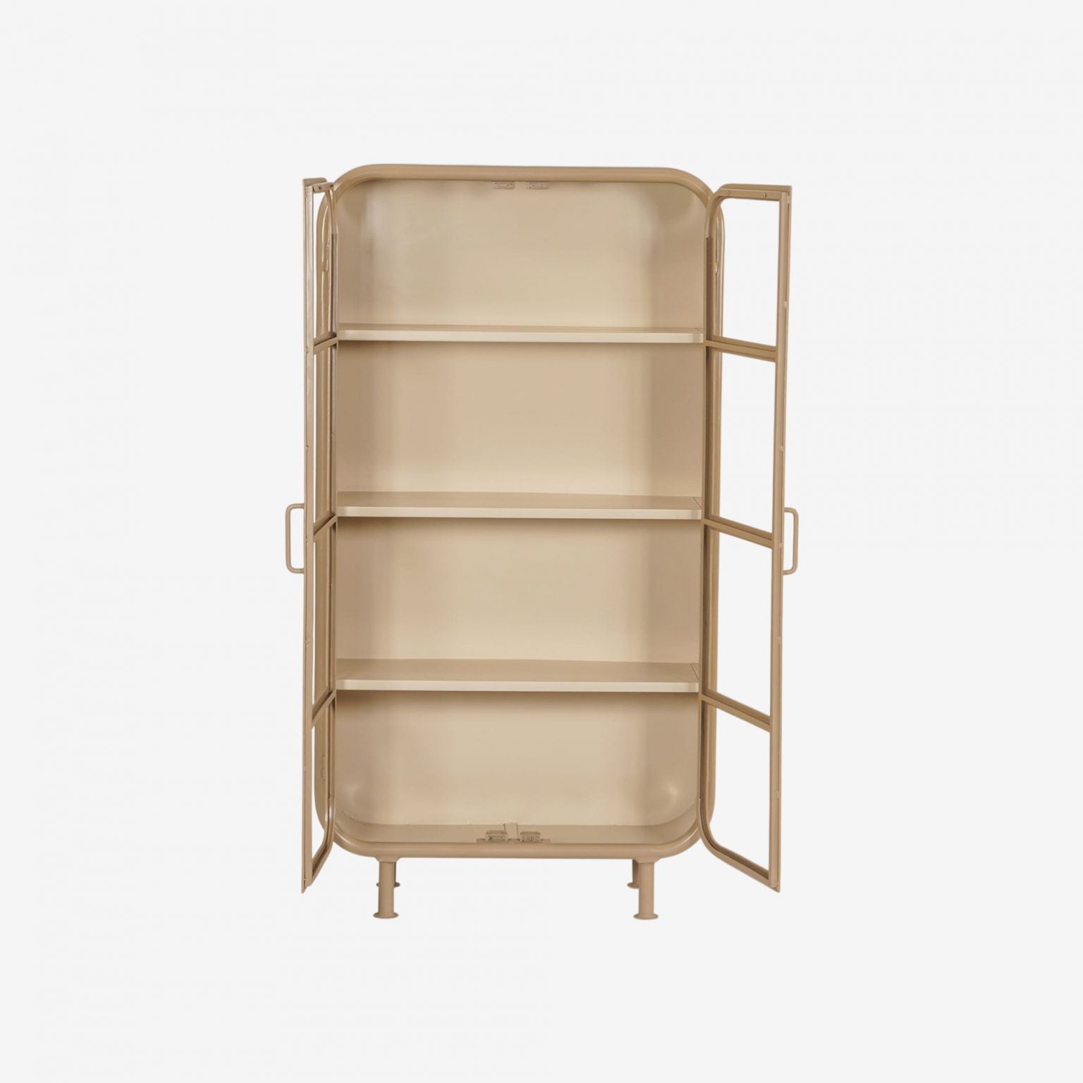 New Routz vitrinekast Casey in de kleur cappuccino, met open deuren