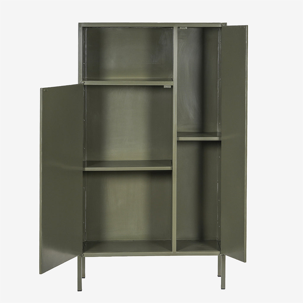 New Routz wandkast Springfield in de kleur olijfgroen, met open deuren