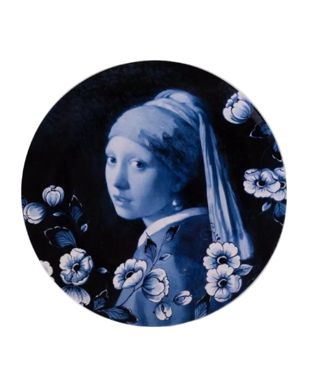 Heinen Delfts Blauw Wandbord Vermeer - Meisje met de Parel