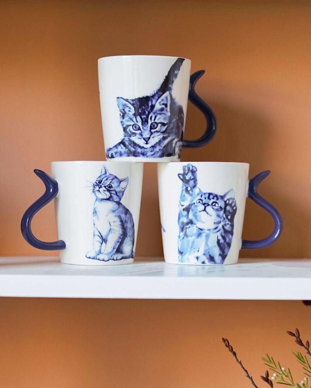 Heinen Delfts Blauw Mok Kattenstaart - Speels - Kavel 84