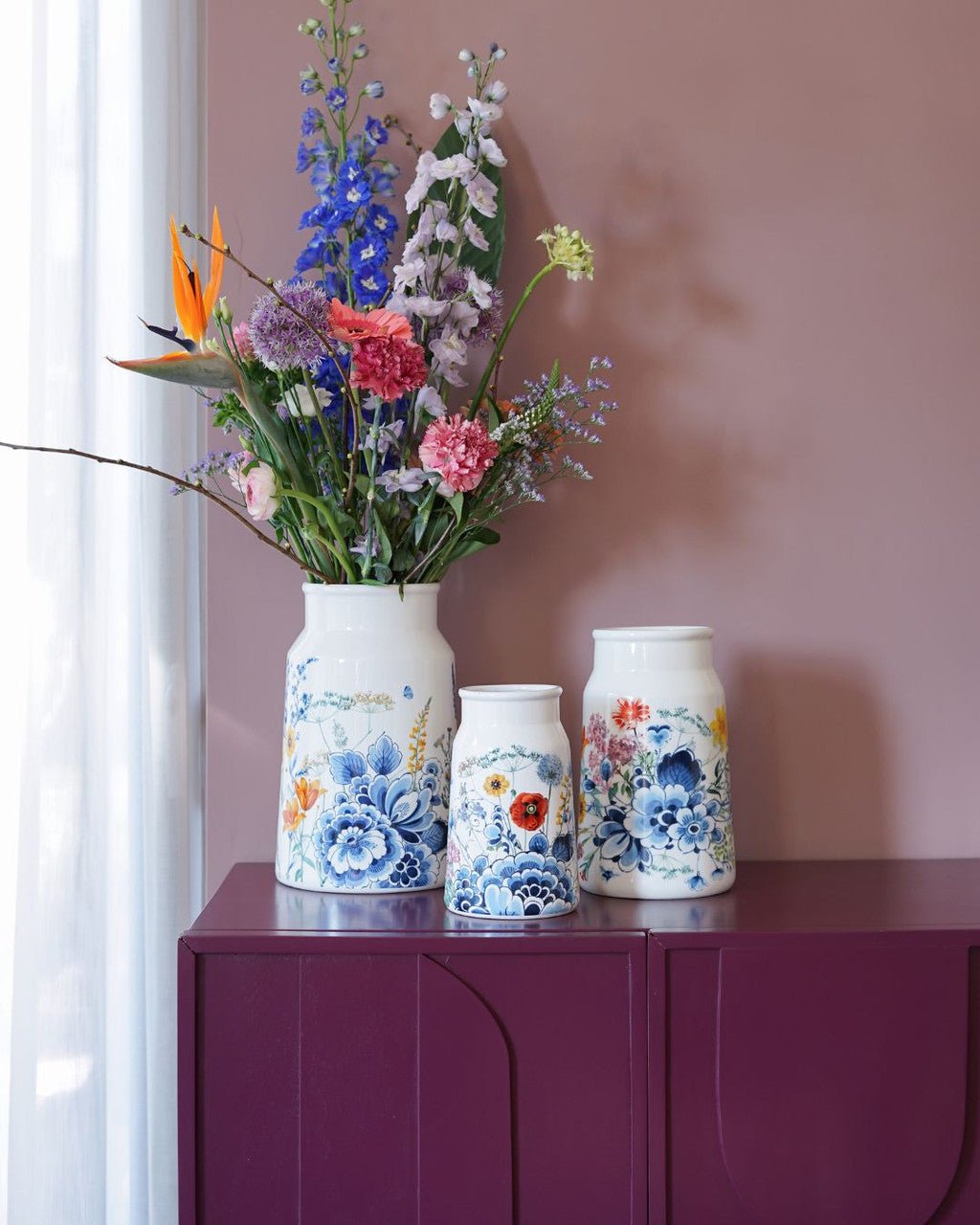 Heinen Delfts Blauw Melkbus Vaas Wildbloemen - Kavel 84