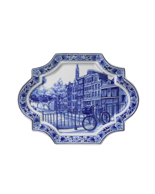 Heinen Delfts Blauw Wandbord Applique Amsterdam