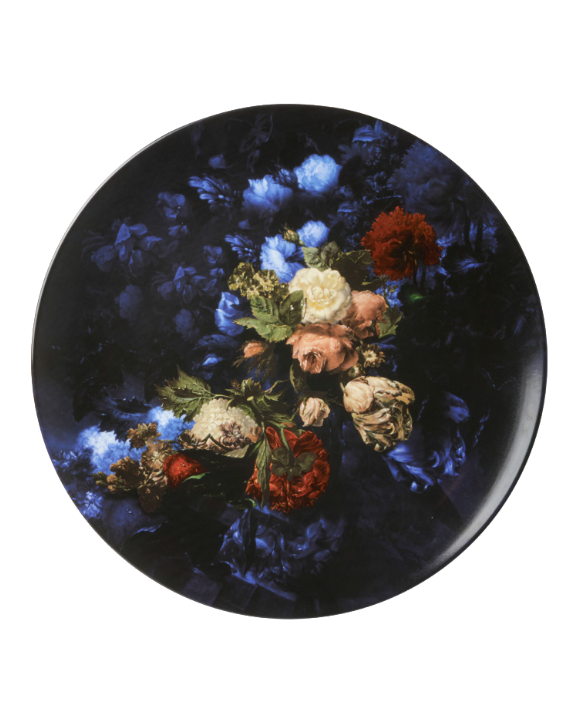Heinen Delfts Blauw Wandbord Bloemen van de Gouden Eeuw L