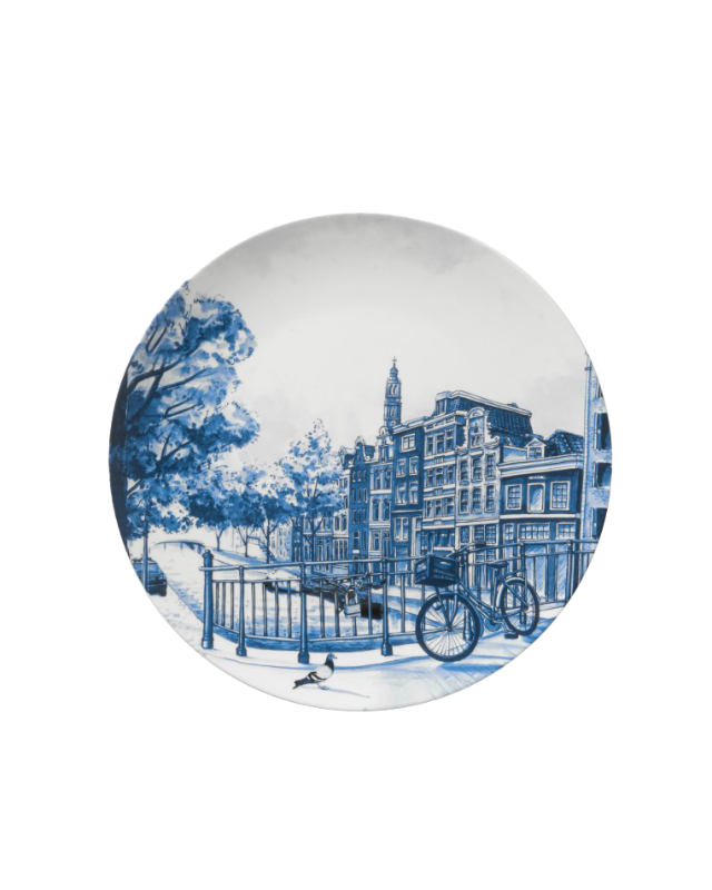 Heinen Delfts Blauw Wandbord Amsterdam