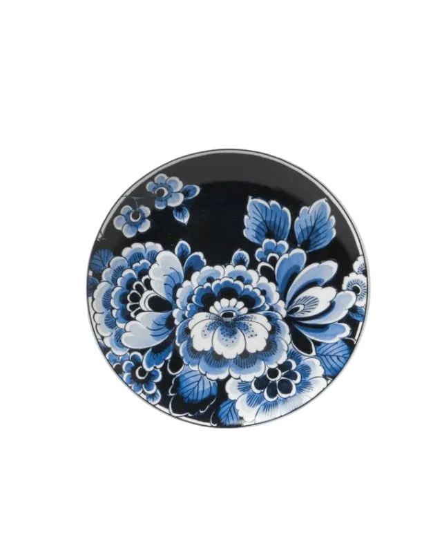 Heinen Delfts Blauw Wandbord Bloemen Donker