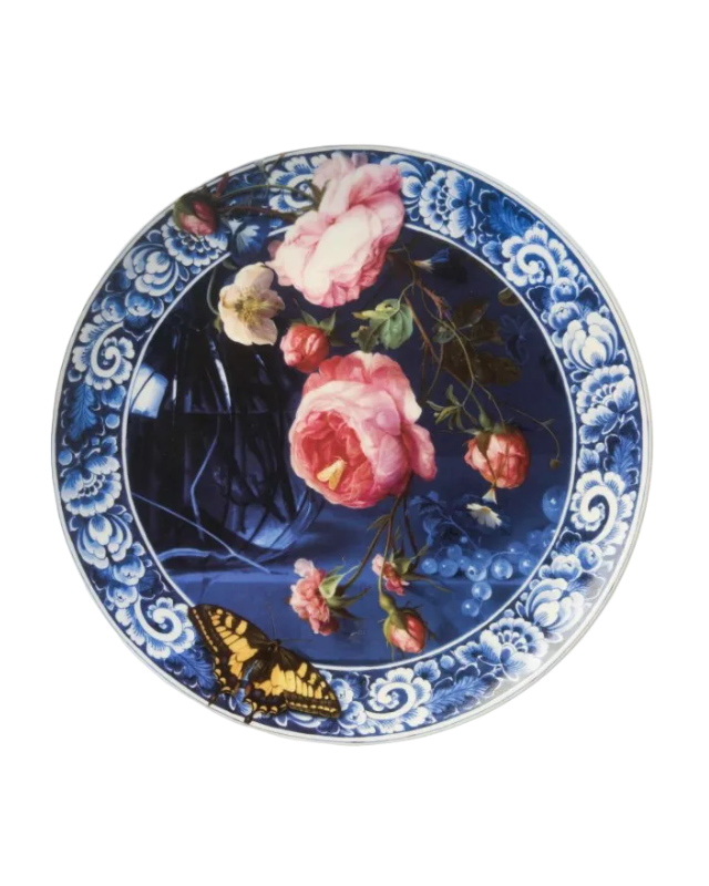 Heinen Delfts Blauw Wandbord Bloemen van de Gouden Eeuw S