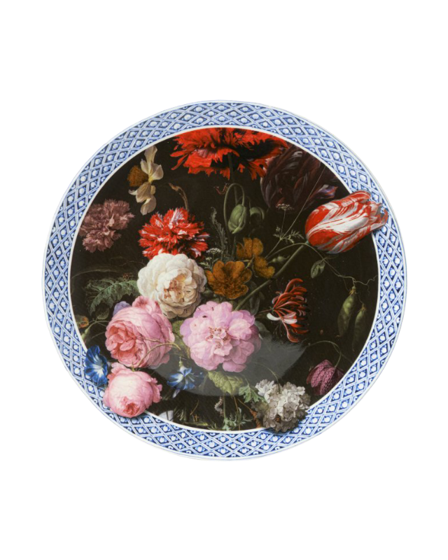 Heinen Delfts Blauw Wandbord Bloemen van de Gouden Eeuw M
